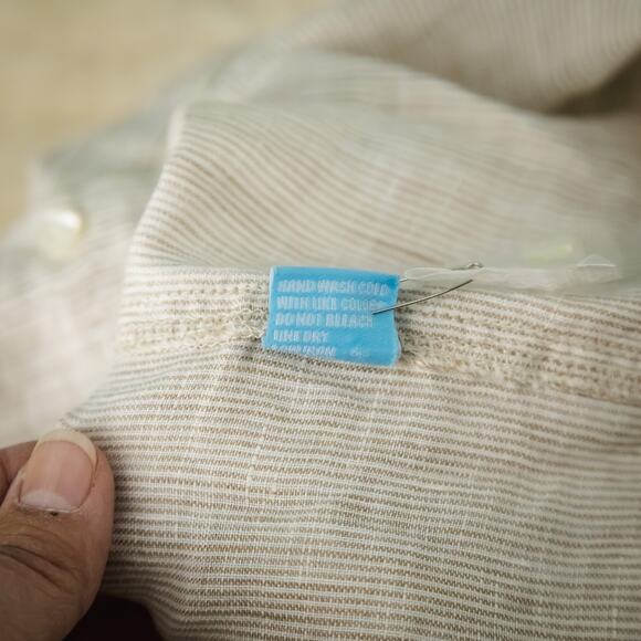 J. McLaughlin Size XS Britt Tan Stripe Collared Button Long Sleeve Linen Top - Picture 5 of 6